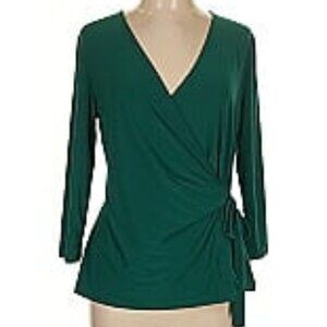 LARGE Evan Picone Forest green wrap top, EUC